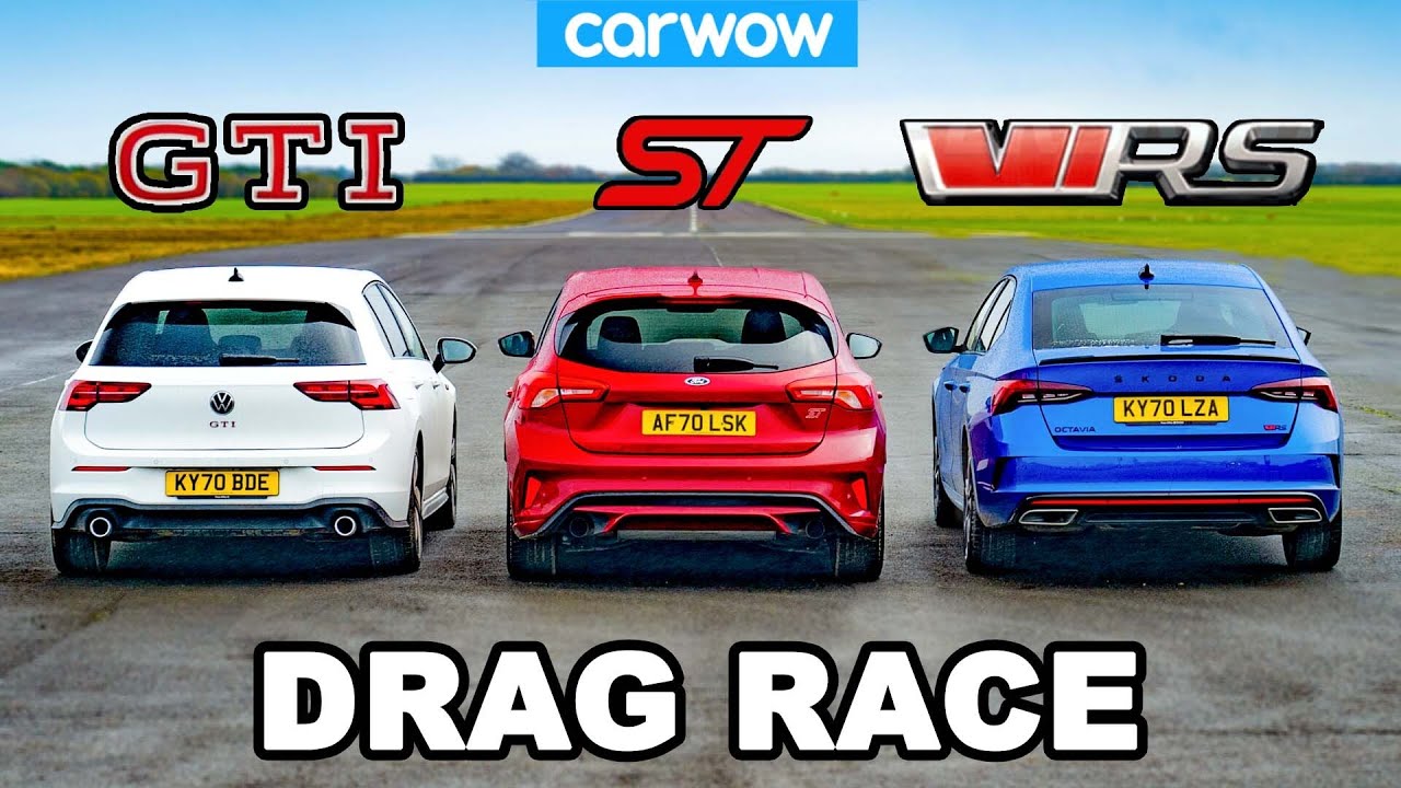 VW Golf GTI v Ford Focus ST v Skoda Octavia vRS - DRAG RACE