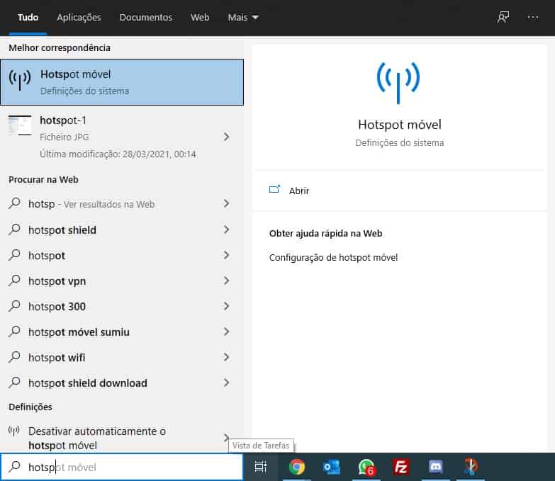 hotspot Partilhar a Internet