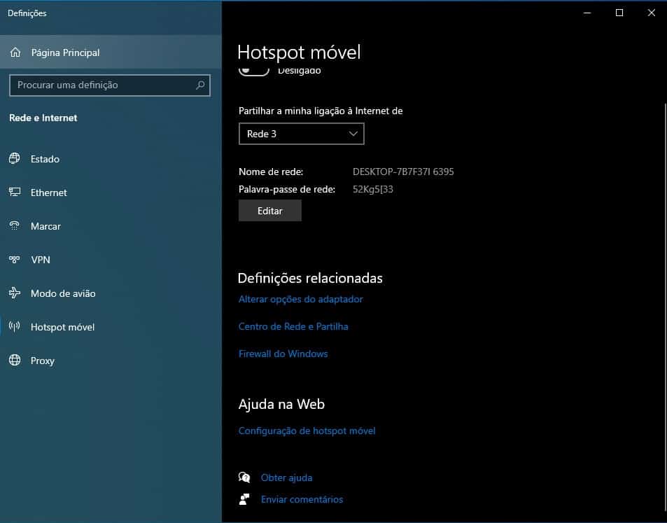 hotspot Partilhar a Internet