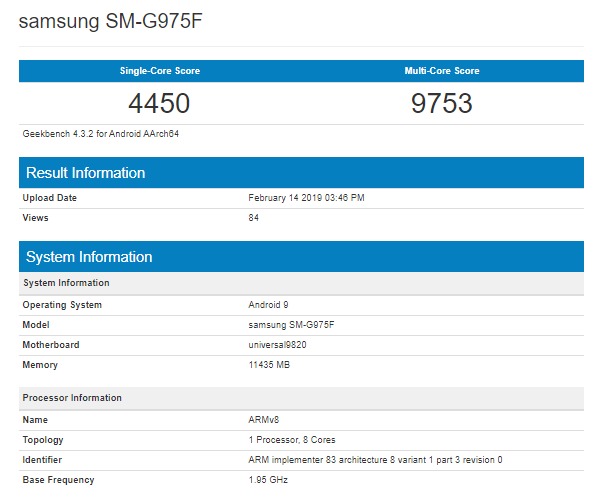 Galaxy S10+ com 12GB no Geekbench