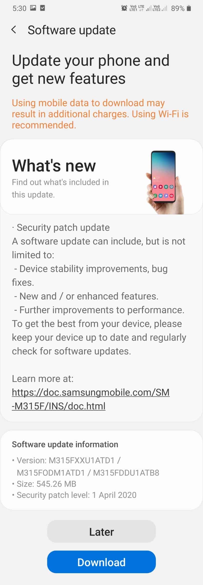 Galaxy A70 update