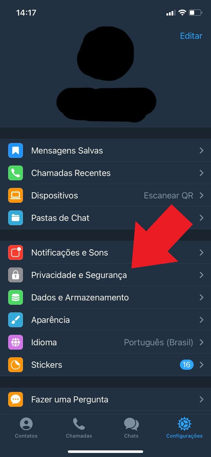 Telegram esconder