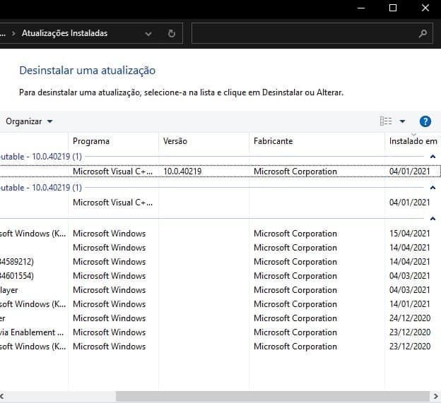 Desinstalar la actualización de Windows 10