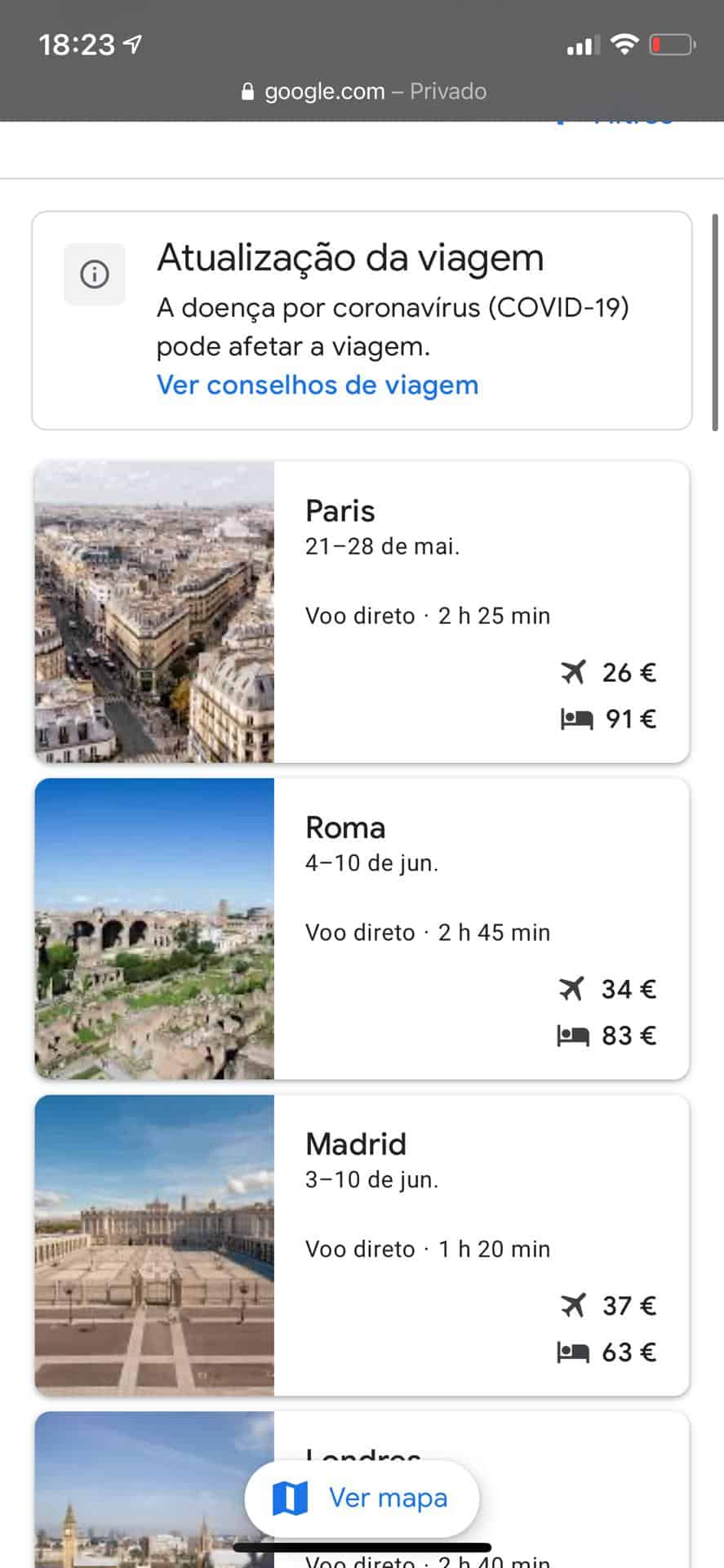 COVID-19 viajar Google