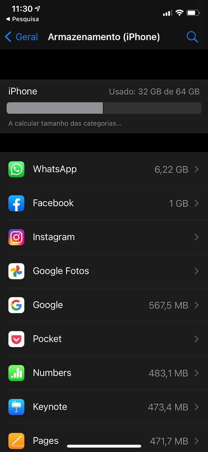 iPhone pouco espaço
