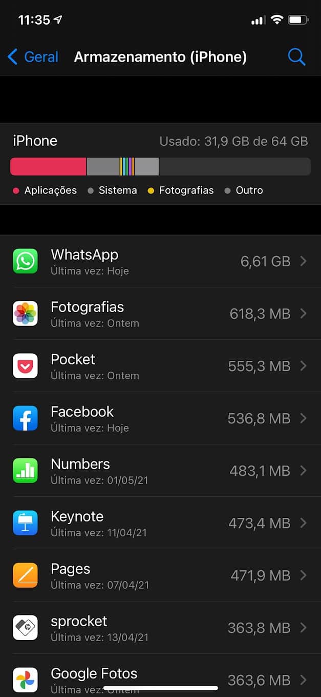 iPhone pouco espaço