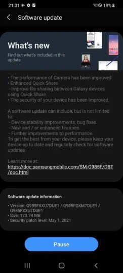 Galaxy S20 update Maio