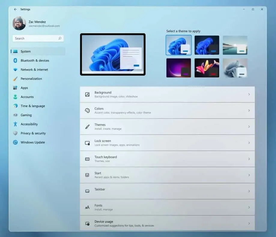 Windows 11 definições