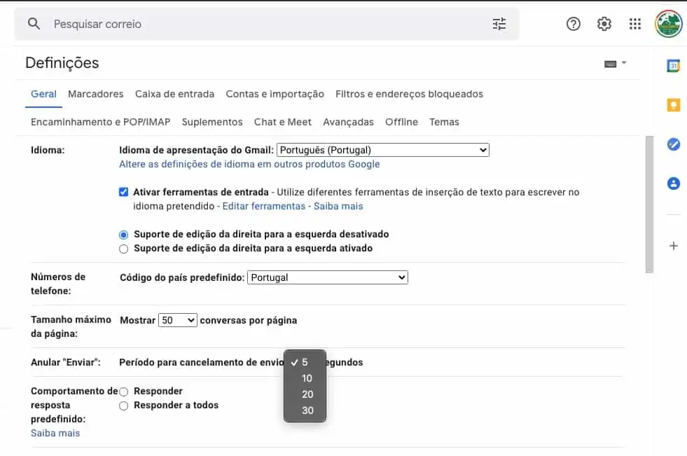 Gmail alteração