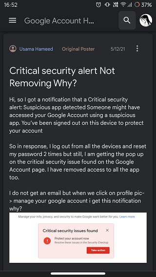 Conta Google aviso
