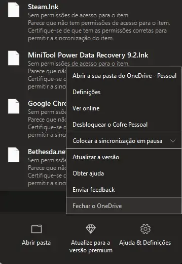 OneDrive problemas sincronização Windows, sincronizar onedrive windows, onedrive guardar ficheiros