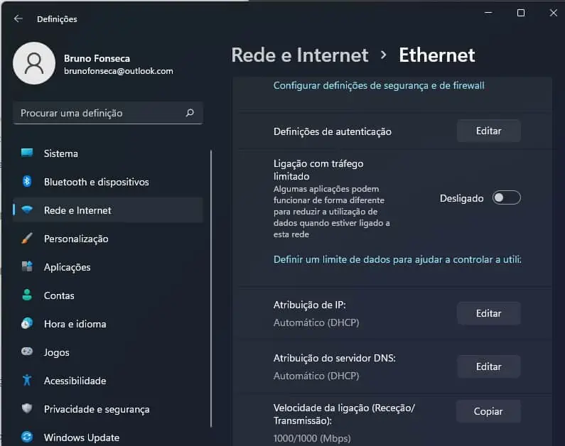 rede do Windows 11, Windows limitação acesso Internet