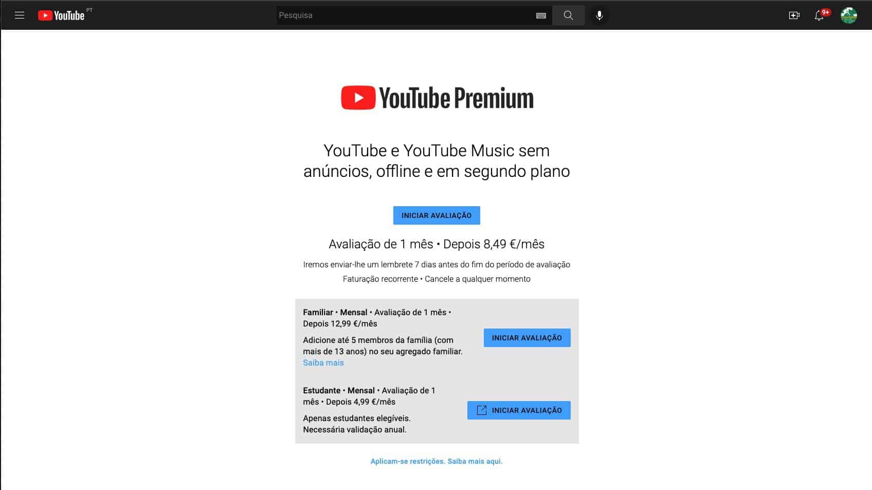 Paguei pela assinatura do YT premium, o valor foi debitado,mas não