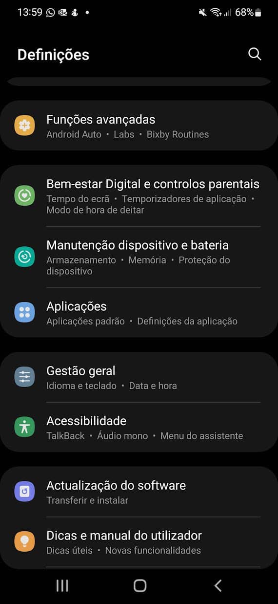 alterações teclado Samsung