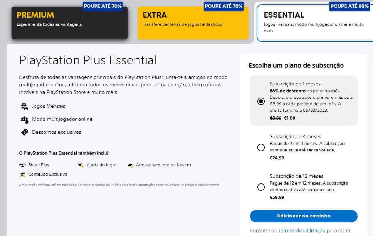 PlayStation Plus Extra: subscrição de 3 meses