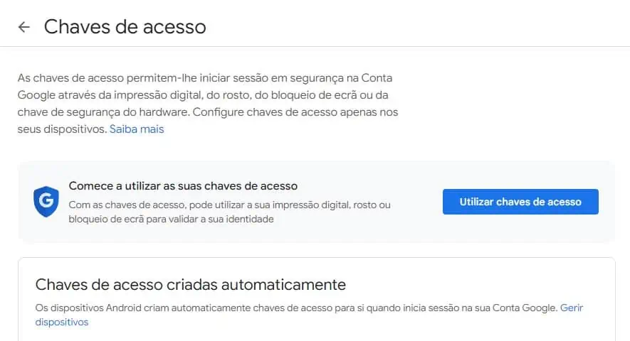 Como definir uma chave de acesso para a sua conta Google