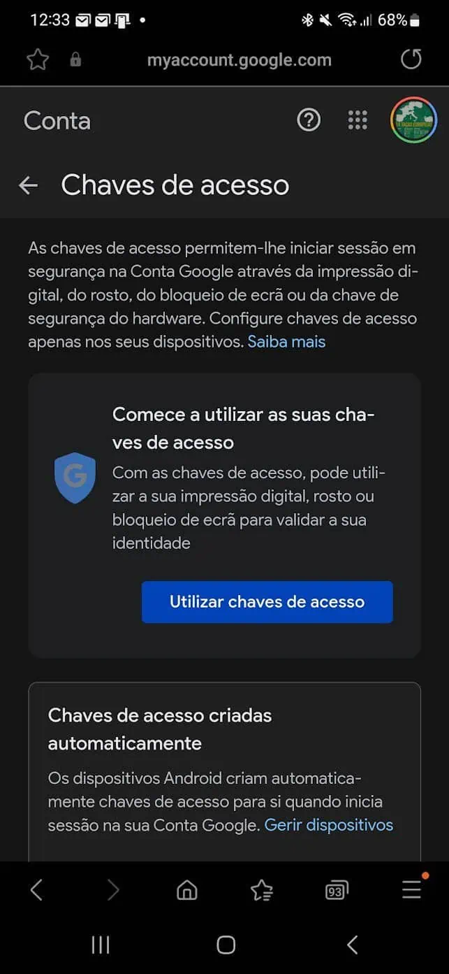 Como definir uma chave de acesso para a sua conta Google