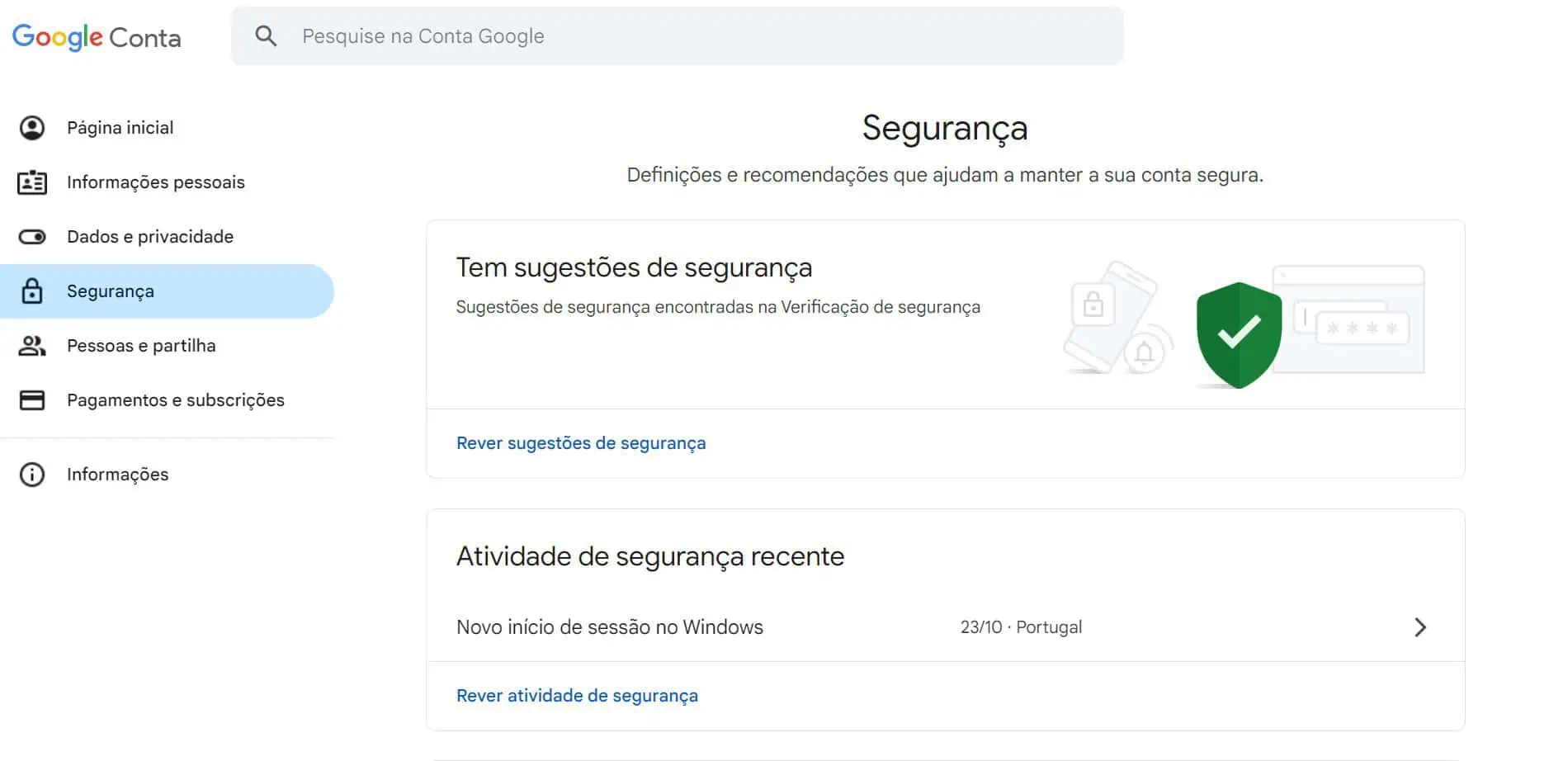 salvar conta Google