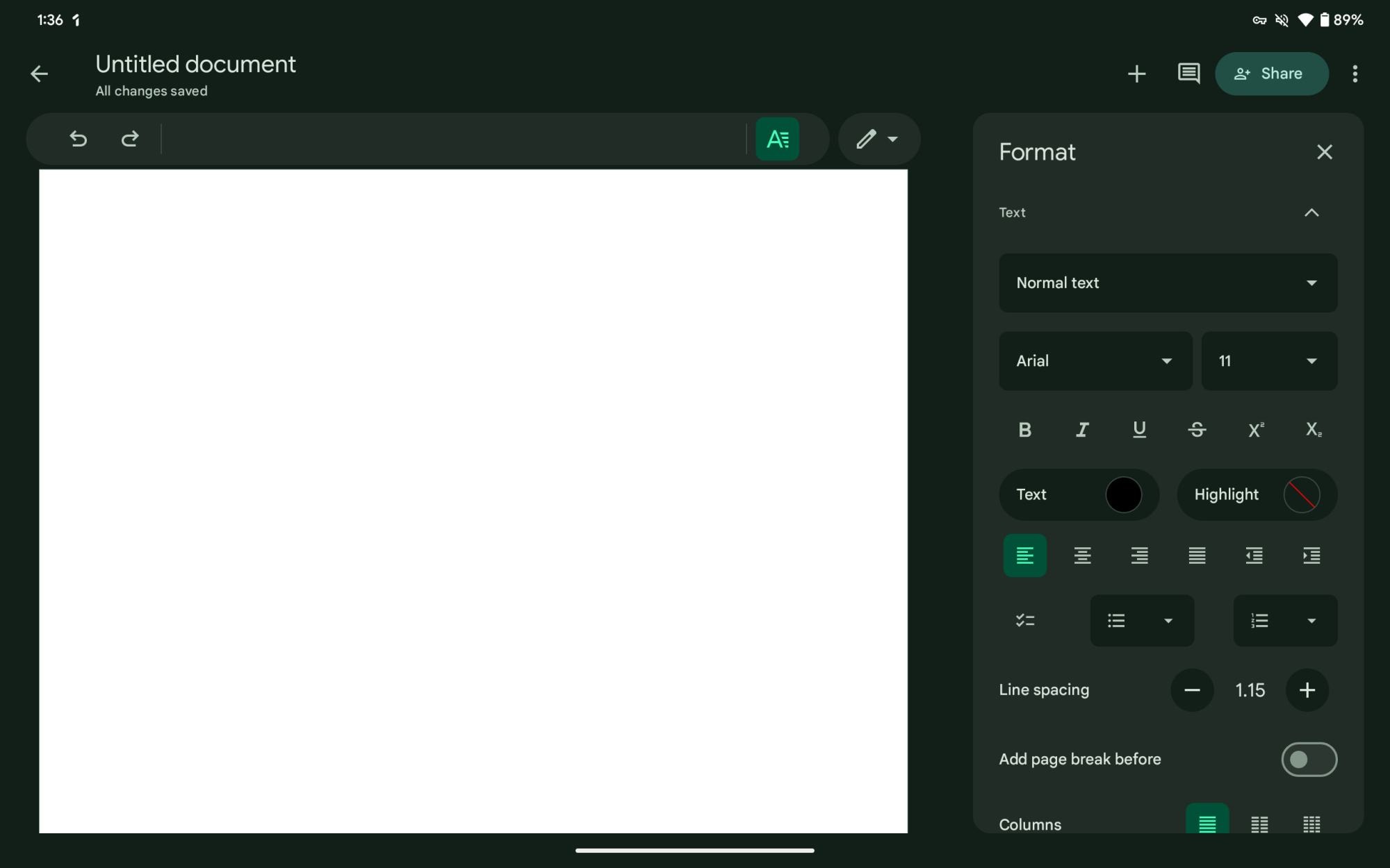 Google Docs nos tablets Android