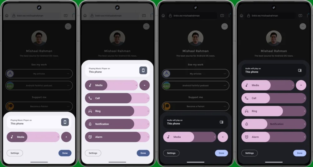 painel de volume do Android 15