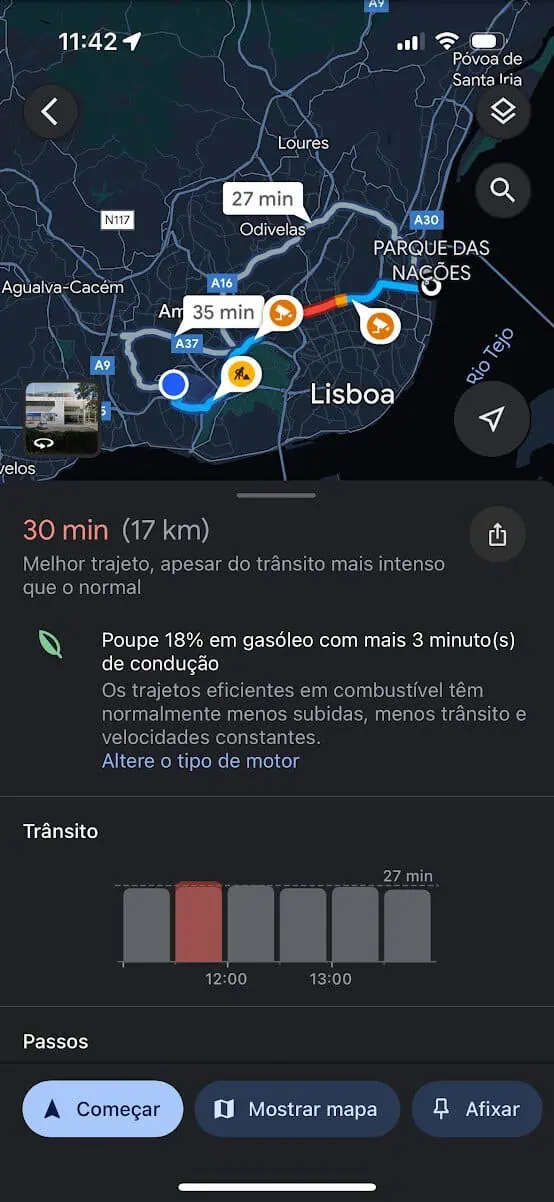 Google Maps percurso ecológico