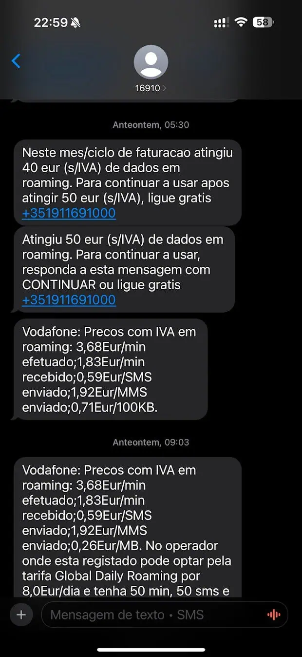 não liguei o modo de avião... paguei 50€!