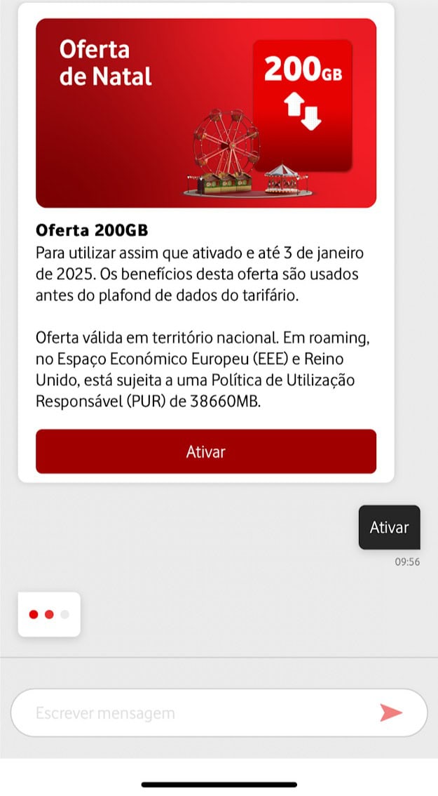 vodafone: ative já os 200 gb de tráfego grátis até 3 de janeiro