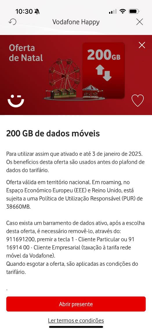 vodafone: ative já os 200 gb de tráfego grátis até 3 de janeiro