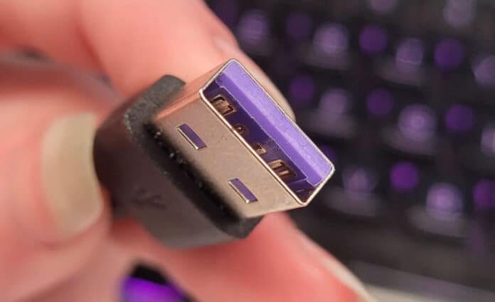 porta USB roxa, o que significa uma porta usb roxa que é muito menos comum?