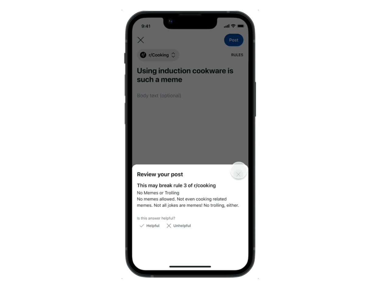 reddit vai dizer-lhe se está a violar alguma regra enquanto escreve