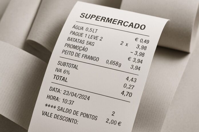 aviso no talão do supermercado