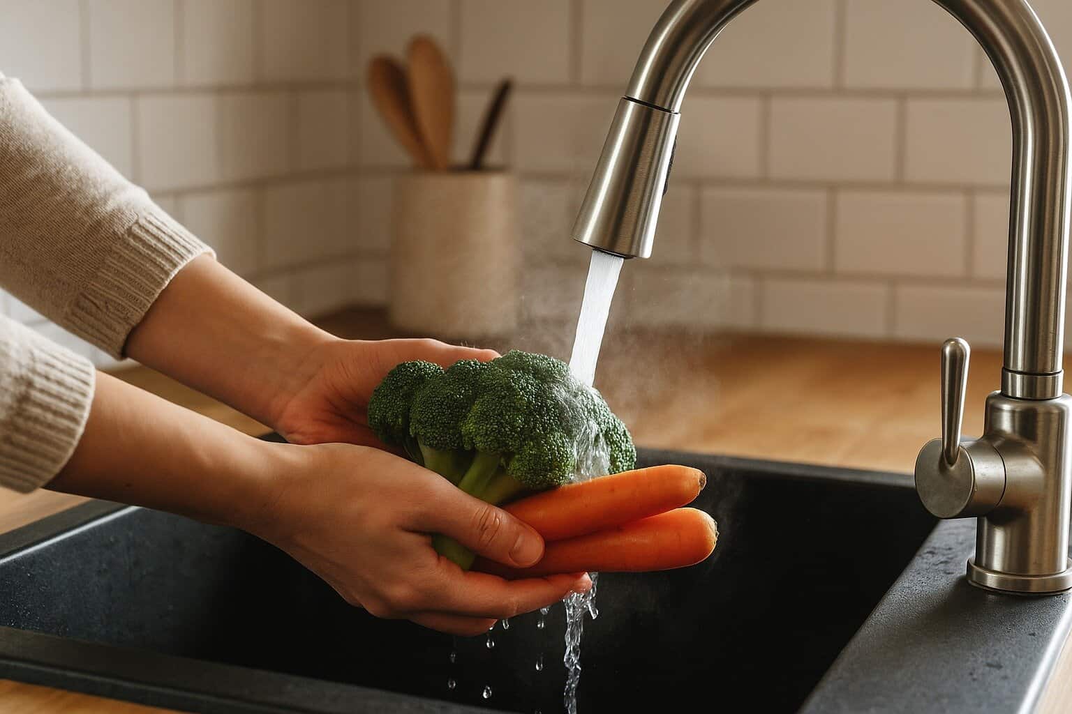 Nunca deves lavar legumes diretamente com água quente da torneira