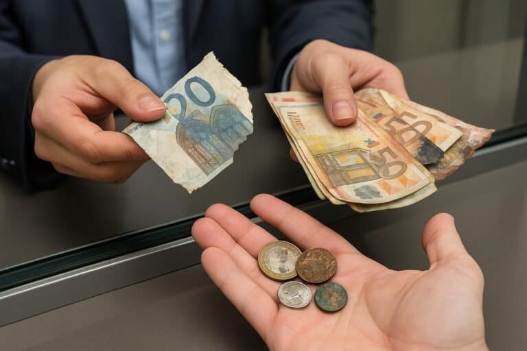 O que acontece às moedas e notas danificadas que entregas ao banco?