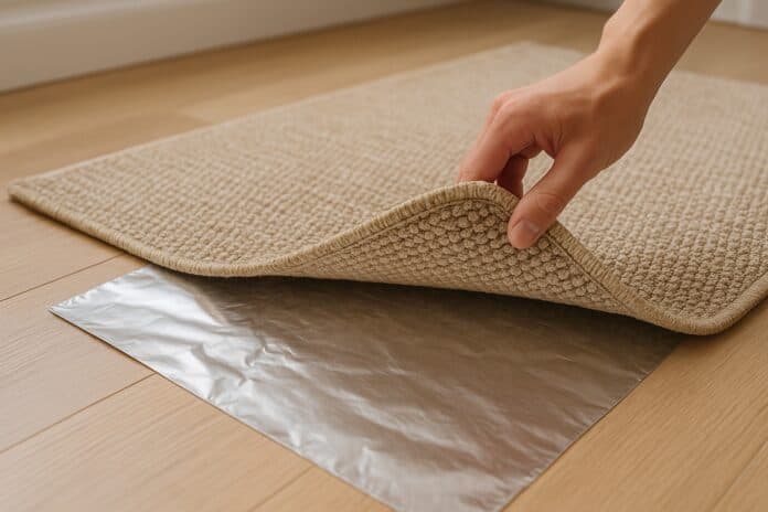 Sabes o que acontece se colocares papel de alumínio debaixo do tapete?