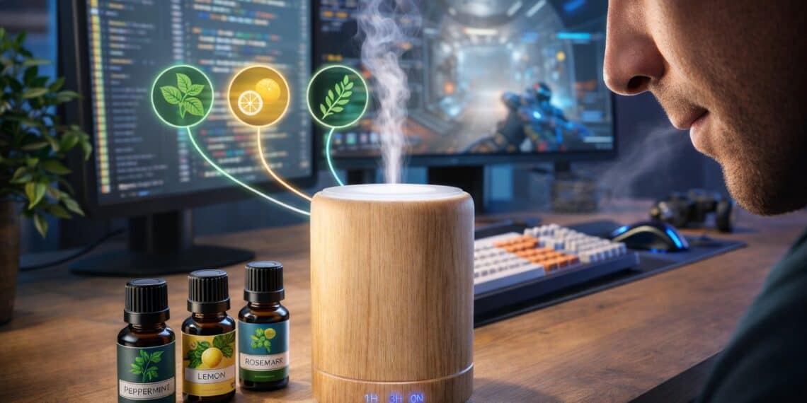 Dispositivo de biohacking olfativo para melhorar o foco e desempenho cerebral.